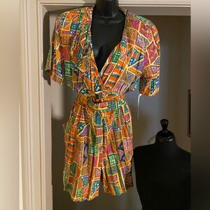 Colorful Vintage Geometric Print Romper